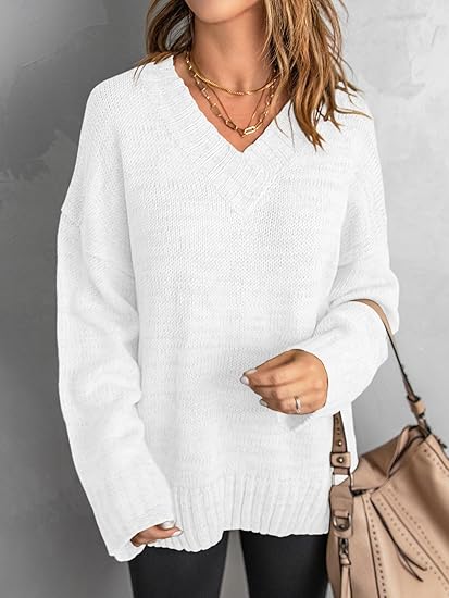 Women’s Oversized V-Neck Fuzzy Knit Sweater