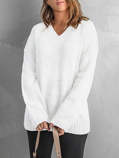 Women’s Oversized V-Neck Fuzzy Knit Sweater