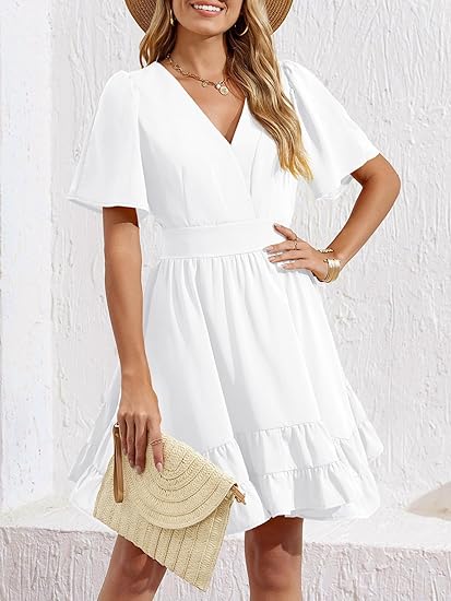 Women’s Boho Romantic A-Line Deep V-Neck Dress