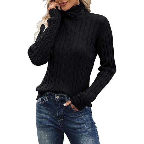 Women’s Turtleneck Cable Knit Loose-Fit Sweater