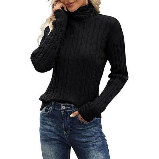 Women’s Turtleneck Cable Knit Loose-Fit Sweater