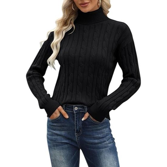 Women’s Turtleneck Cable Knit Loose-Fit Sweater